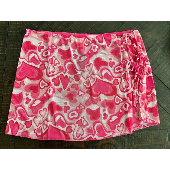 Wild Fable Pink and White Wild Hearts Swim Coverup Up Skirt Size X 14/16 - Picture 2 of 5